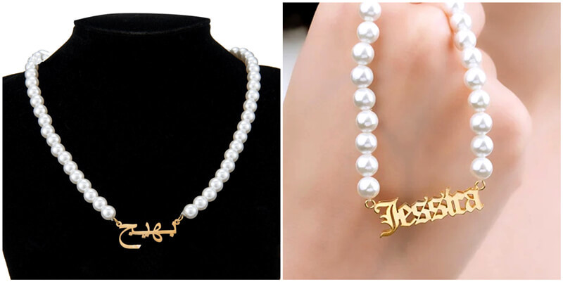 personalized number jewelry bulk custom stainless steel name pearl necklace wholesale